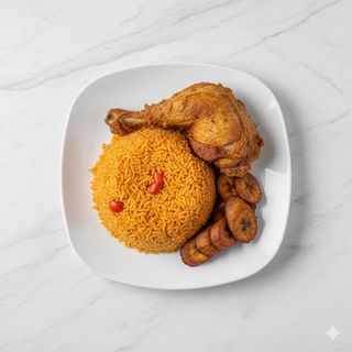 Medium spaghetti with chicken and plantain