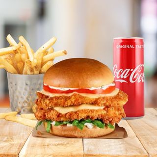 Messi chicken Sandwich + fries + Coca-Cola