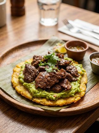 Patacón Con Guacamole Y Carne