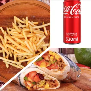 Малко бурито с телешко (350г) + Картофки (135г) + Coca-Cola (330мл)