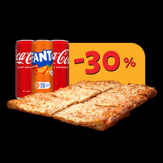 Pizza Margherita intreaga ( 6 felii ) cu 3 bauturi racoritoare incluse