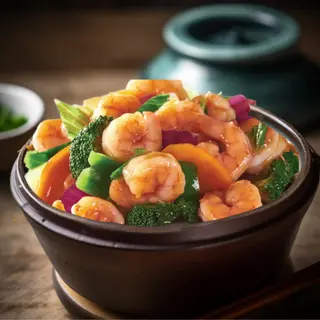 Gambas salteadas con verduras