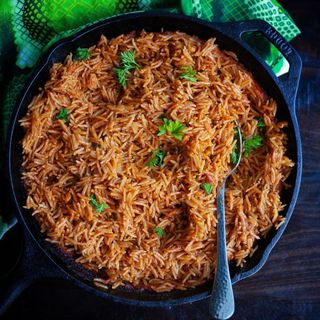 Jollof rice/Fried rice + plantain + beef