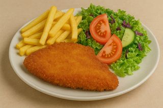 Cotoletta con patate e insalata