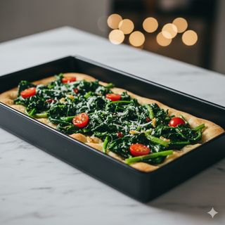 Focaccia con cicoria ripassata in teglia