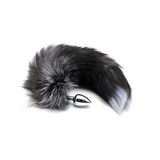 Cola Zorro Negra Y Blanca Con Plug Metal Talla S