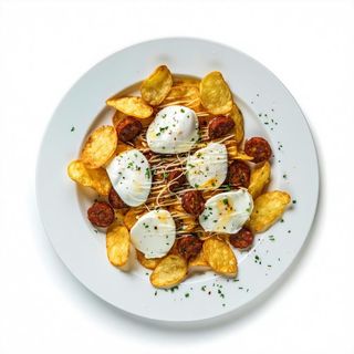 Patatine con salsiccia e mozzarella