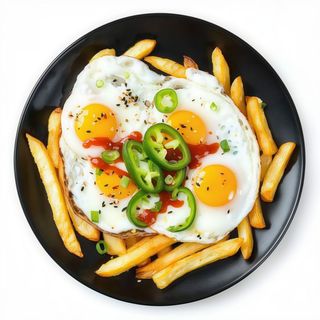 Plato Combinado Huevos Con Pimientos Verdes Y Patatas