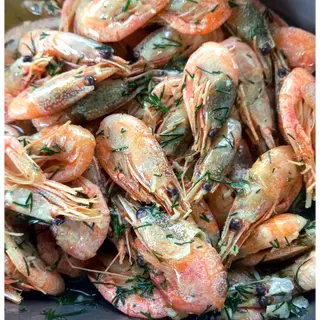Скариди на плоча с масло, чесънче и копър (200г)
