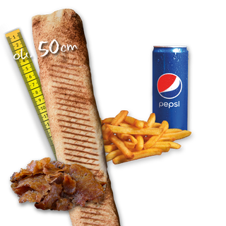 Rollo Kebab samo mięso (mega), frytki, Pepsi 0.33l