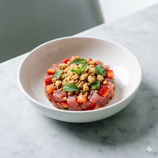 Tartare di tonno, fragole con crumble di taralli pugliesi