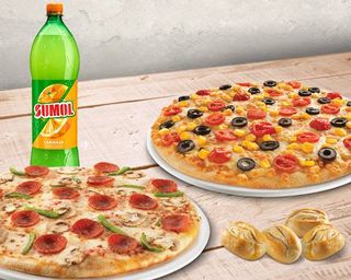 Personalizar 2 Pizzas Médias + 1 Bebida 1,5L + 1 Entrada (Menu para Todos)