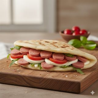 Piadina mozzarella, pomodoro, wurstel