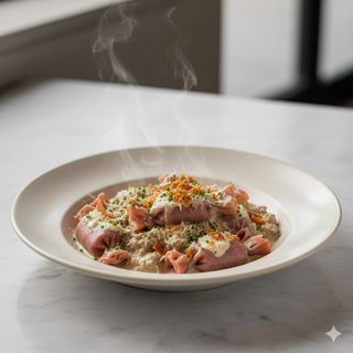 Caramelle ripiene di radicchio e scamorza affumicata con ragù