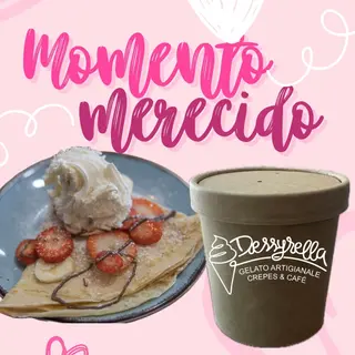 crepe con fresas y chocolate blanco + tarrina de 360 ml 