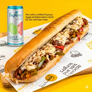 Philly cheesesteak Sub Footlong and a drink