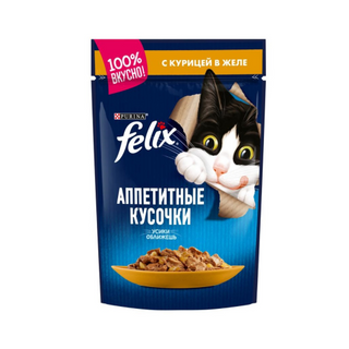 Влажный корм Felix Аппетитные кусочки для котят, с курицей в желе, Пауч, 85 г  7613036010221