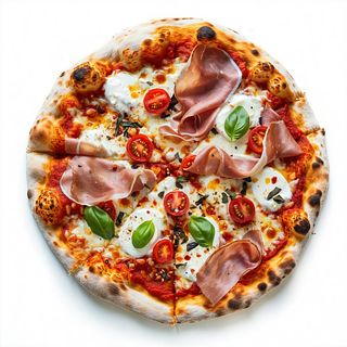 Pizza burrata con crudo
