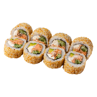 Kalifornia w sezamie z pieczonym łososiem