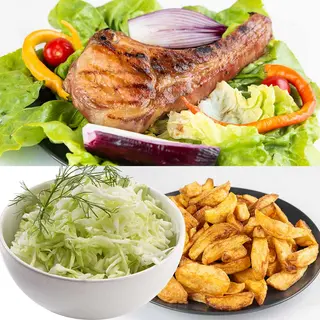 Cotlet de Porc(tomahawk) + Cartofi Prăjiți + Salată De Varză 450g/150g/150g