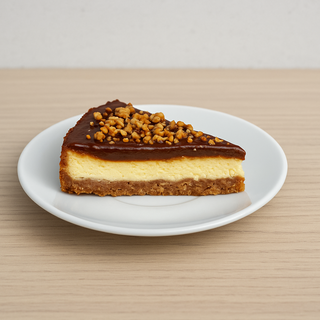 Fetta di cheesecake cotta glassata alla nutella e granella di nocciole