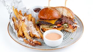 Cheesburger+cartofi prajiti