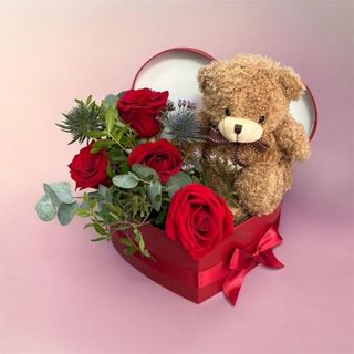 Caja Corazon Peluche con rosas