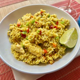 Arroz al Curry Verde de Langostinos Enteros