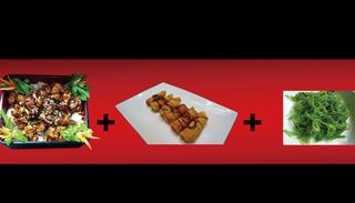 2 Riso di pollo dolce + involtini primavera  alghe giapponesi 