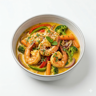 403.Langostinos con coco, curry y verdura