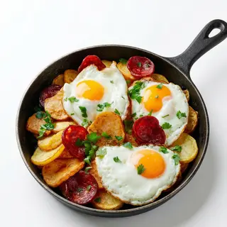 Ración De Huevos Rotos Con Chorizo