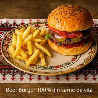 Beef Burger 100% din carne de vită + cartofi