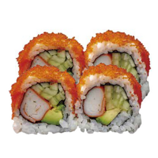 107. Uramaki Surimi, Aguacate, Pepino y Tobiko (8 Uds)