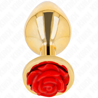 Kink – Plug Anal de Metal Ouro Rosa com Cristal Vermelho (Tamanho S)