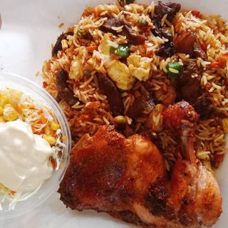 Basmati beef fiesta +grill chicken +coleslaw