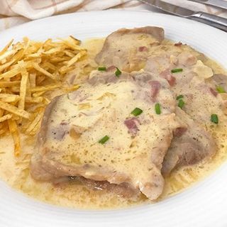 Solomillo a la plancha Salsa Carbonara Plato