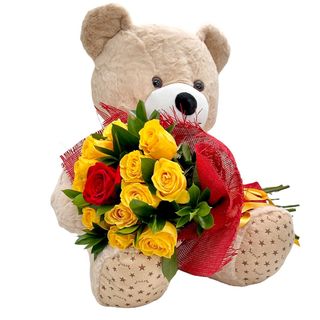 Trandafiri galbeni si unul rosu cu urs plus
