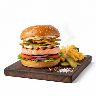 Burger de somon cu legume pane crocante