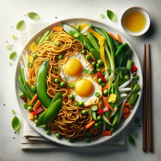 makaron chiński smażony z jajkiem i warzywami