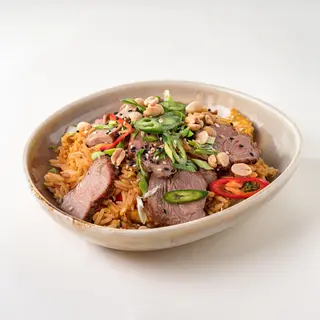 Wok rice beef vegetables egg