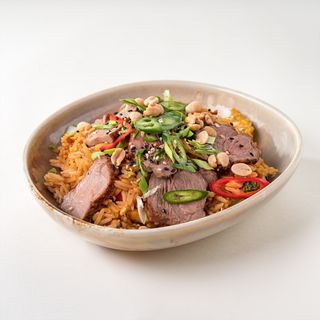 Wok rice beef vegetables egg