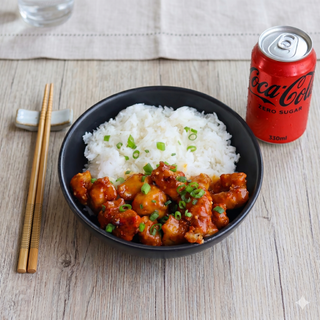 Orange chicken with rice + Coca-Cola Zero