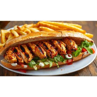 Grilled Chicken Shawarma Sandwich with Fries