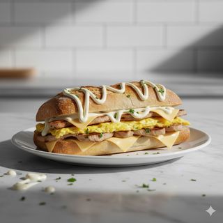 Baguete Pechuga, Queso, Huevo Revuelto Y Mayonesa