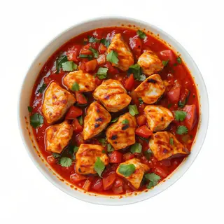 46. Chicken Bhuna,Pollo Cocinado Con Tomate Con Cebolla Y Pimiento Rojo