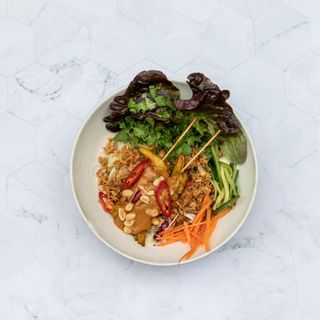 Bun noodle bowl satay chicken skewer