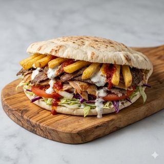 Panino carne, patatine, verdure e salse