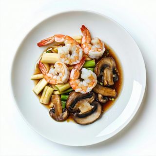 111 Gamberi con funghi e bambu