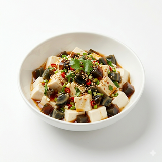 Tofu con huevo negro (皮蛋豆腐)