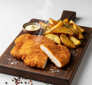 SCHNITEZL PUI CROCANT CU CARTOFI LA CUPTOR